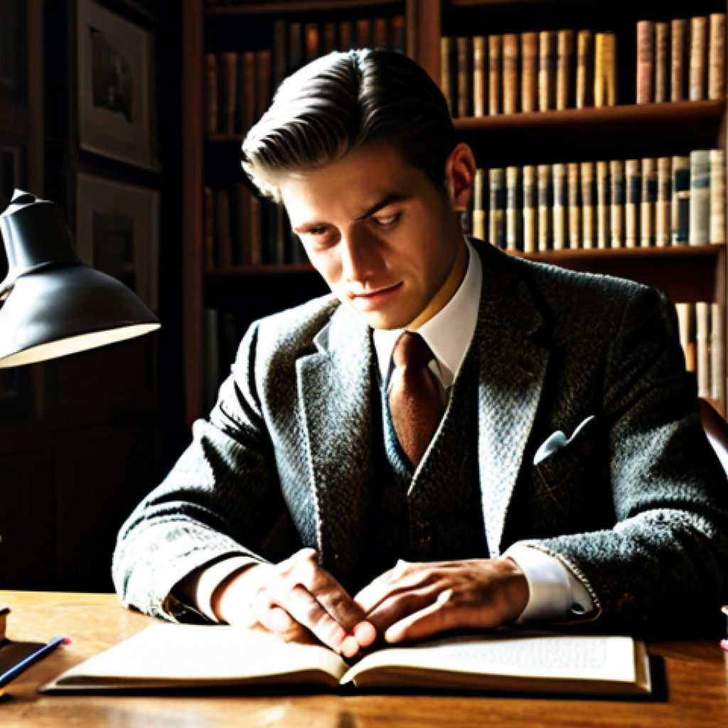 **Image Prompt:** "A professional writer sitting at a vintage desk in a sunlit study, fully clothed in a tweed suit, surrounded by books, appropriate content, safe for work, perfect anatomy, natural pose, professional illustration, high quality."