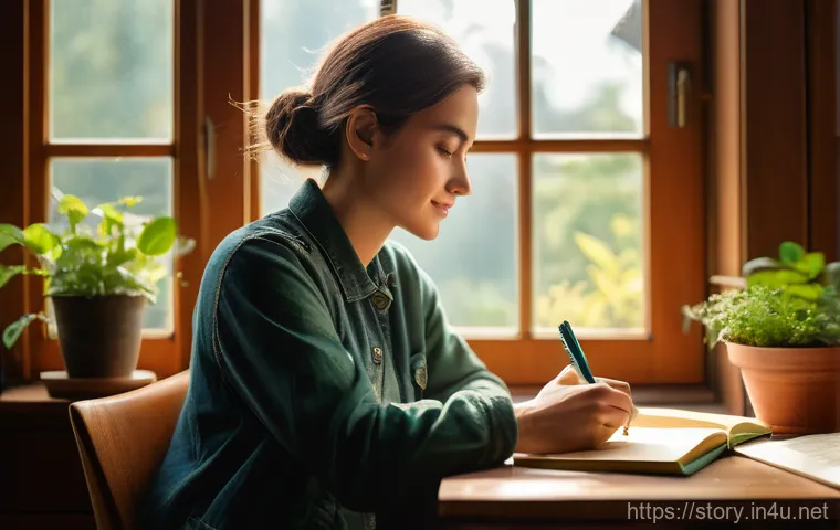 스토리텔러 직업의 장단점과 도전 과제 분석과 사례 연구와 전략 - A female storyteller in her late 20s or early 30s, with a warm and thoughtful expression, sits comfo...