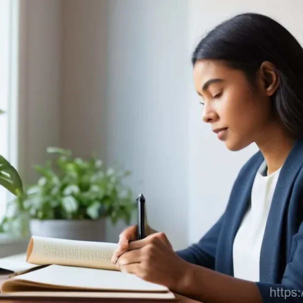 스토리텔러가 작성한 최고의 업무일기 사례 - **Prompt:** A young professional, appearing thoughtful and engaged, sits at a clean, well-lit desk, ...