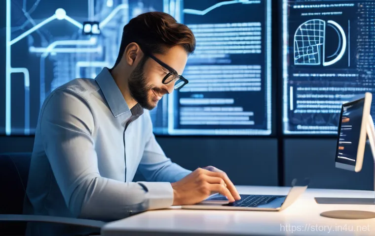 스토리텔러가 작성한 최고의 업무일기 사례 - **Prompt:** A young professional, appearing thoughtful and engaged, sits at a clean, well-lit desk, ...
