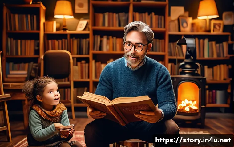 스토리텔러 관련 직업과 스토리 제작 방법과 사례 분석과 연구 - A professional storyteller sitting in a cozy, warmly lit studio surrounded by books and vintage stor...