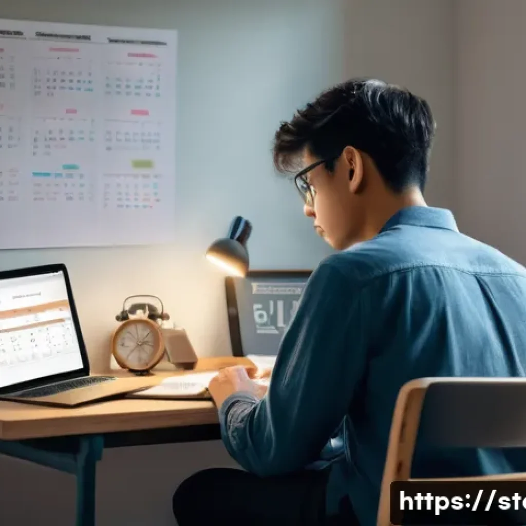 스토리텔러 자격증 시험에서 성공한 사람들의 사례 - A focused study environment featuring a young adult sitting at a neat desk with multiple learning to...