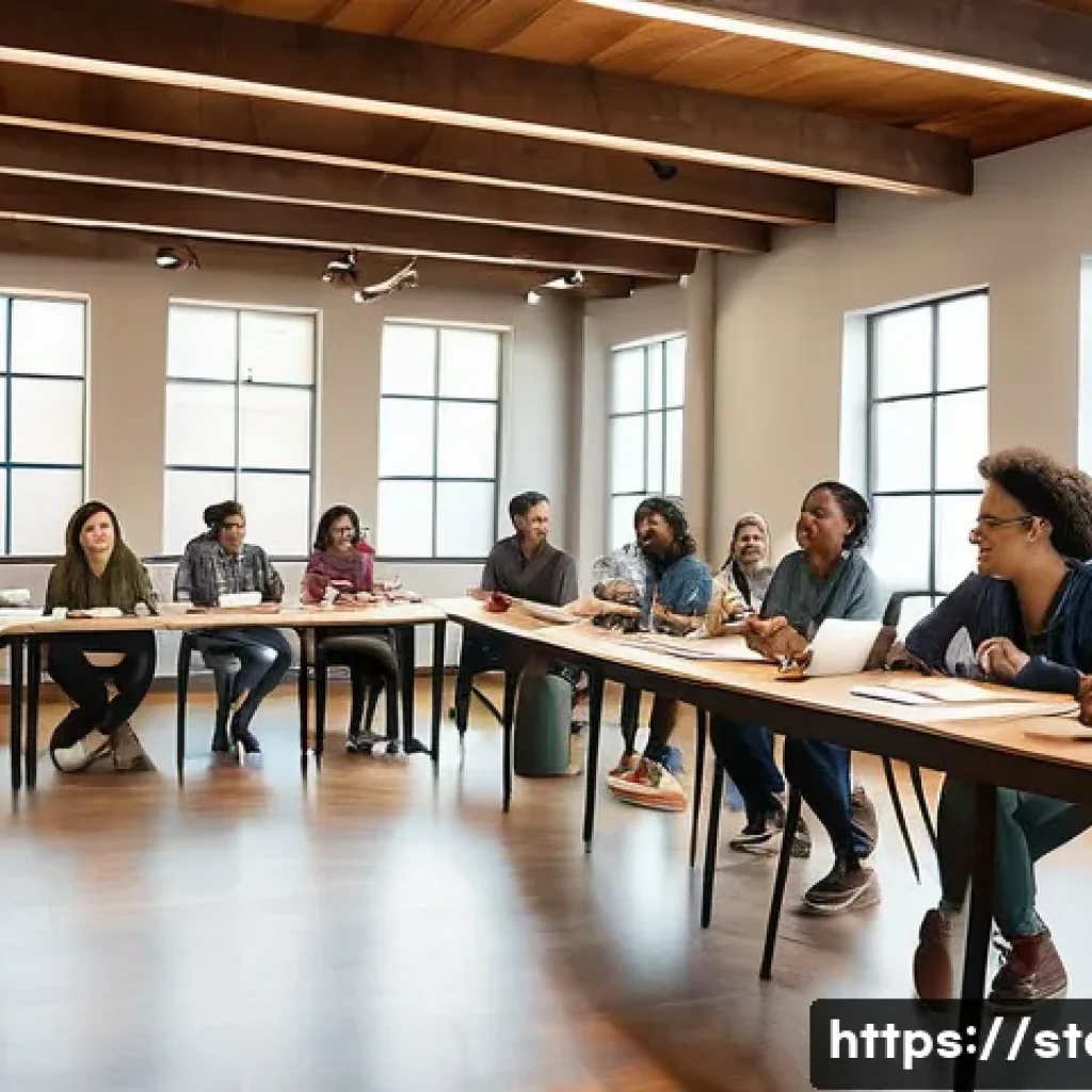스토리텔러와 관련된 공모전 정보 - A vibrant creative writing workshop scene showing diverse aspiring storytellers engaging in an inter...
