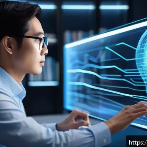 스토리텔러와 AI의 협업 사례 - A futuristic creative workspace showing a human storyteller and an AI holographic assistant collabor...