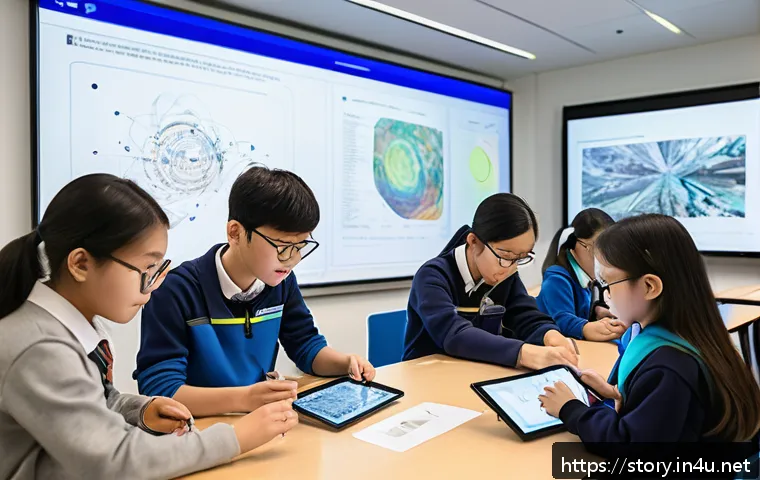 스토리텔러와 융합 교육의 장점 - A vibrant classroom scene showing diverse students engaged in a multidisciplinary project, combining...