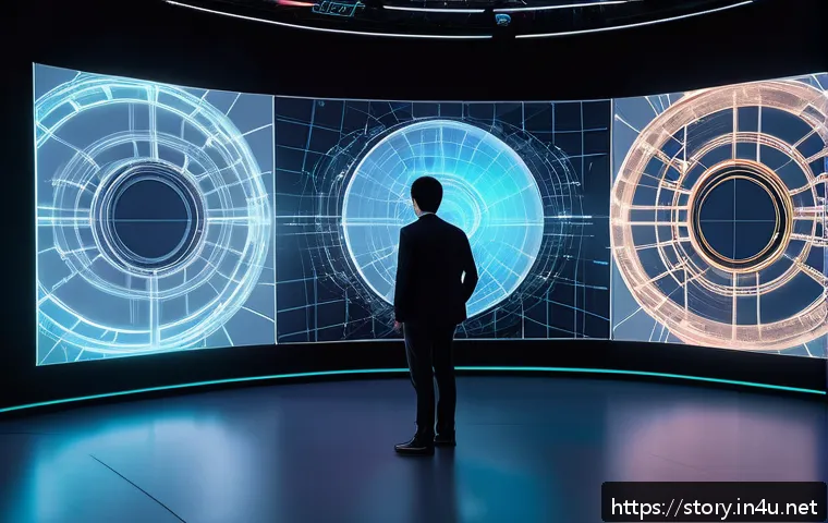 스토리텔러가 주목해야 할 관련 스타트업 - A futuristic digital storytelling studio featuring a diverse group of storytellers collaborating wit...