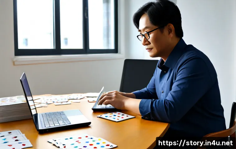 스토리텔러로 이직한 사람들의 후기 - Photorealistic career-change success scene, a confident middle-aged professional working as a storyt...