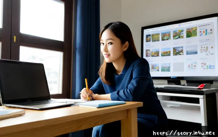 Home 17 스토리텔러 관련 직종의 취업 팁 - Photorealistic career coaching scene for aspiring storytellers, a confident young adult seated at a ...